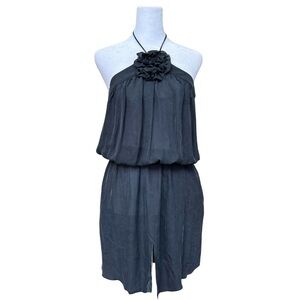 L’Agence Silk Halter Slip Dress Mini Rosette Black